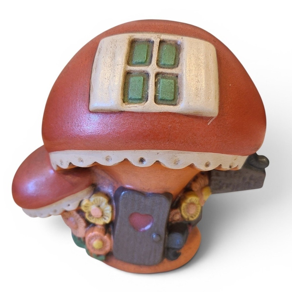 Vintage Ceramic Mushroom Figurine Hand Painted Fairy‎ House Cottage Decor 70's